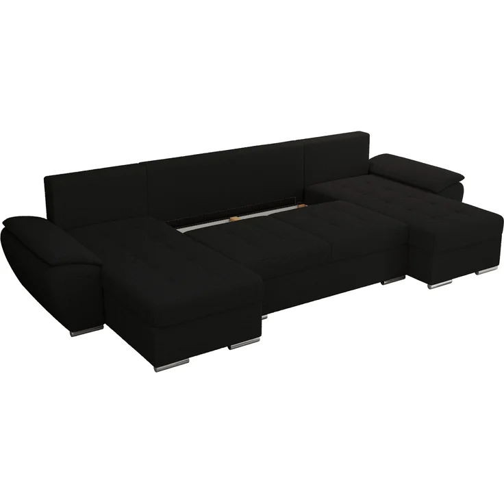 U-förmiges Ecksofa mit Schlaffunktion, genähter Sitz, zwei Armlehnen und losen Kissen - UMBRIA U - Schwarz Boucle – Bild 6