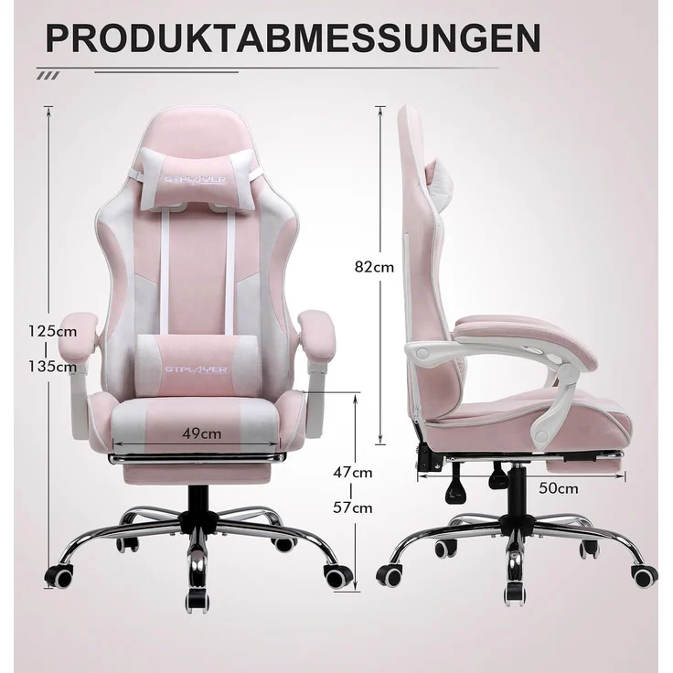 GTPLAYER Bürostuhl Gaming Stuhl Massage Gaming Sessel Ergonomischer Gamer Stuhl mit Fußstütze, Kopfstütze Massage-Lendenkissen, Gepolstert Game Chair, Drehsessel Stoff – Bild 7