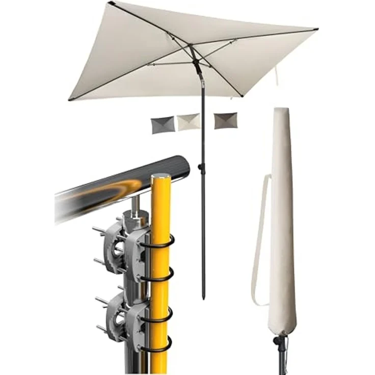 4smile Sonnenschirm Balkon SunnyShade, 200x125 cm, Beige - UPF 50+ Sonnenschirm rechteckig als Sonnenschutz Balkon - SunnyEasy Balkon-Schirm mit 2 x Sonnenschirmhalter + Sonnenschirmhülle – Bild 1
