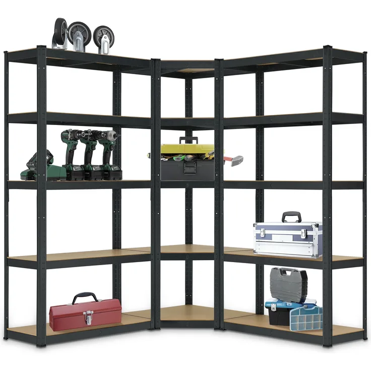 Juskys 3er Metall-Regalsystem, 15 Böden aus MDF, Grau