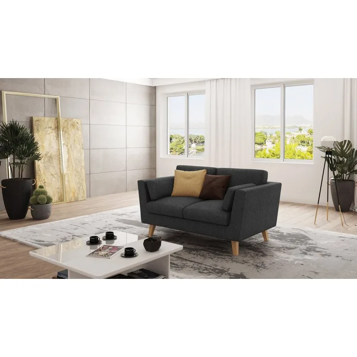 S-Style Möbel 2-Sitzer Sofa Angeles mit Holzfüßen im skandinavischen Stil, mit Wellenfederung