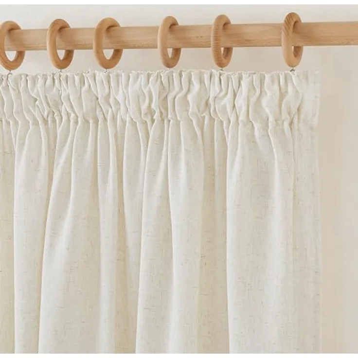 PONY DANCE Kurze Gardinen Halbtransparent Vorhang Leinen Natur H 160 x B 140 cm Leinenoptik Vorhänge mit Kräuselband 2er Set Wohnzimmer Gardinen Leinenoptik Boho Gardine Leinen Beige