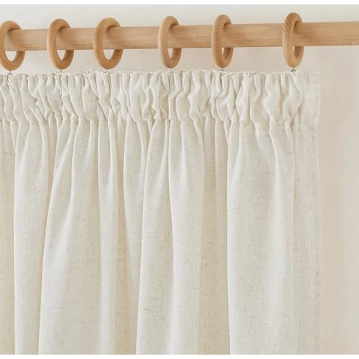 PONY DANCE Kurze Gardinen Halbtransparent Vorhang Leinen Natur H 160 x B 140 cm Leinenoptik Vorhänge mit Kräuselband 2er Set Wohnzimmer Gardinen Leinenoptik Boho Gardine Leinen Beige – Bild 1