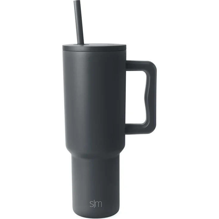 Simple Modern Thermobecher mit Strohhalm und Griff | Isolierter Edelstahl-Trinkbecher Eiskaffee-Reisebecher | Geschenke für Frauen und Männer | Trek | 1180ml | Graphite