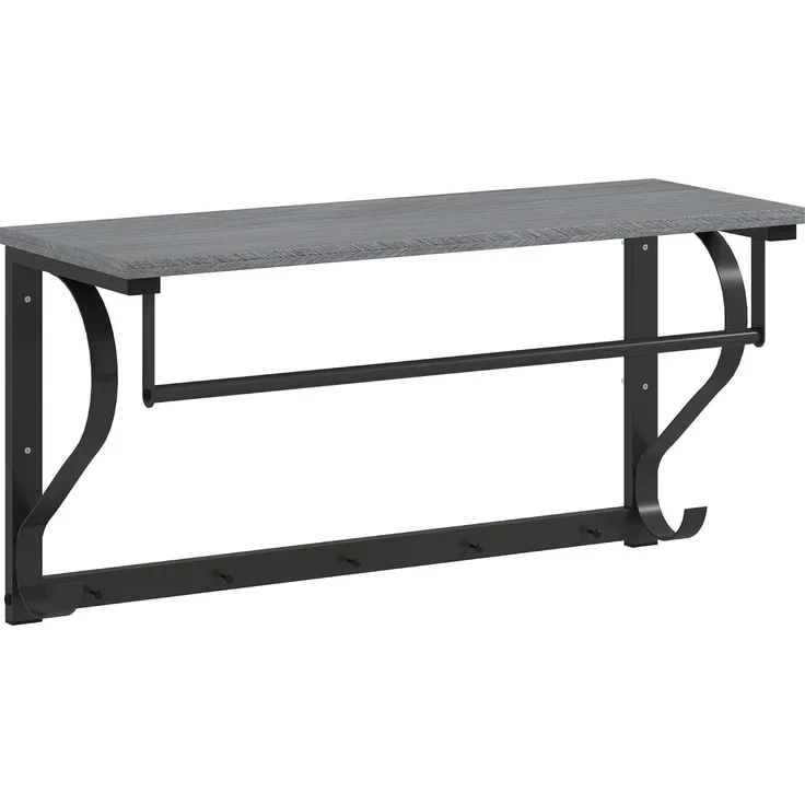 HOMCOM Garderobenleiste mit Ablage, 5 Haken und Stange (Wandgarderobe, 1 St, Wandregal), für Flur, Wohnzimmer, Schlafzimmer, Badezimmer Grau