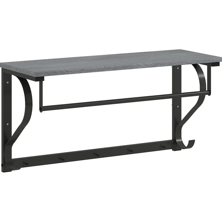 HOMCOM Garderobenleiste mit Ablage, 5 Haken und Stange (Wandgarderobe, 1 St, Wandregal), für Flur, Wohnzimmer, Schlafzimmer, Badezimmer Grau – Bild 1