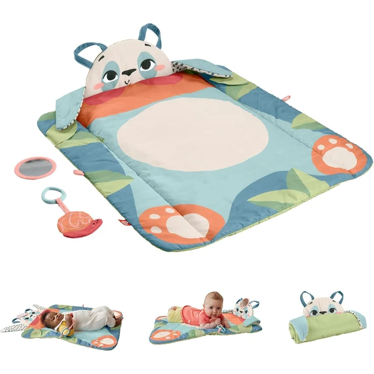 FISHER-PRICE Rolli-Roll Panda Spielmatte - Große 3-in-1 Spielmatte zum Mitnehmen, kontrastreiches Muster, Knisterspielzeug und Spiegel, 90 % recylcled, FSC-zertifizierten Verpackung HKD65 – Bild 1