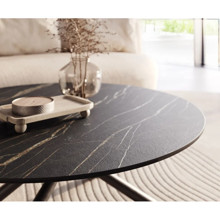 Couchtisch Edge Rund 100x100 cm Keramik Laminam® Noir Desir Braun Sarity Metall Schwarz – Bild 4