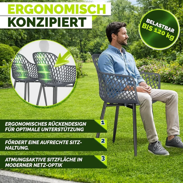 tillvex® Gartenstuhl 6er Set Wetterfest mit Armlehne | Outdoor Stühle bis 120kg belastbar | Gartenstühle UV-beständig | Terrassenstuhl Gartenmöbel Terrasse Balkon Outdoor Garten – Bild 8