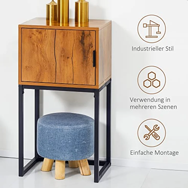 HOMCOM Konsolentisch mit Stauraum, Sofatisch Flurtisch im Industriedesign, Beistelltisch (Couchtisch, 1-St, Beistelltisch), Stahl, Natur, 40 x 30 x 76 cm – Bild 7