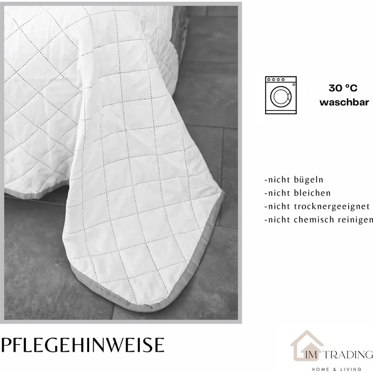 Tagesdecke, Sofaüberwurf Home-Motiv aus 100% Polyester mit grauen Herzmustern 240x220 cm – Bild 6