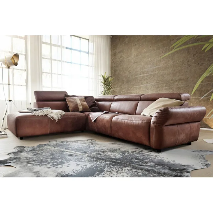 KAWOLA Ecksofa RISO, Couch L-Form rechts oder links Leder Sitztiefenverstellung, 263x240 cm