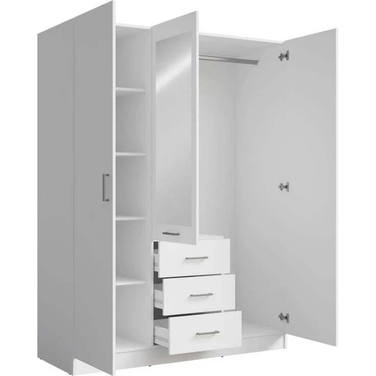 Lukas Möbel Schlafzimmer-Set Elegantes Schlafzimmer Set Monsun in Weiß, Bett mit 5 Schubladen, Kleiderschrank mit Spiegel, Breite wählbar – Bild 3