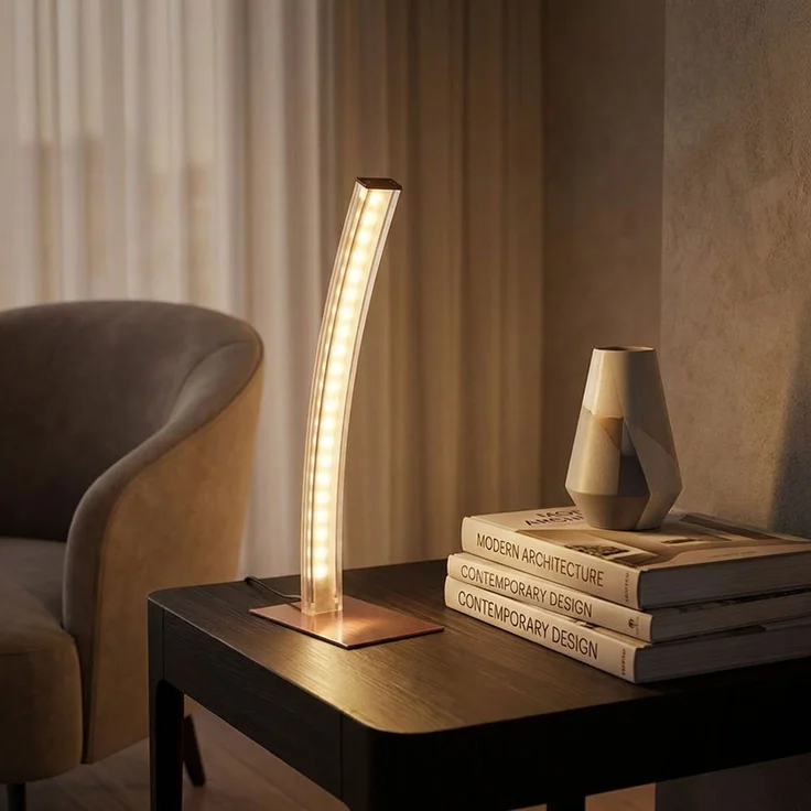 LED Tischleuchte, gebogen, kupferfarben, H 37 cm – Bild 3