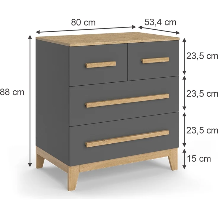 Kommode Malia Grau 80 x 88 cm mit 4 Schubladen Vitalispa – Bild 2