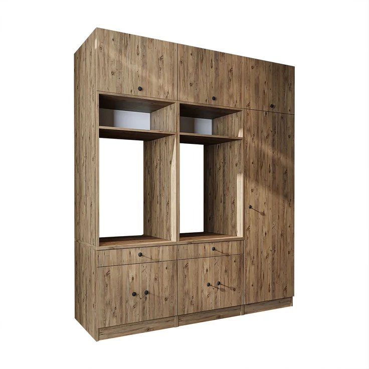 Roomart Schrankwand für Waschküche & Hauswirtschaftsraum - SERIE 1 - 194 cm breit, mit Ausziehbrett & Stauraum, Waschmaschinen-Schrankkombination • Eiche – Bild 6