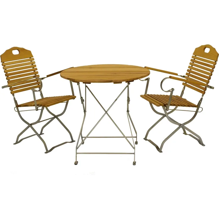 DEGAMO BAD TÖLZ II Garnitur 3-teilig, Metall + Robinie, verzinkt/natur, Tisch 77cm rund