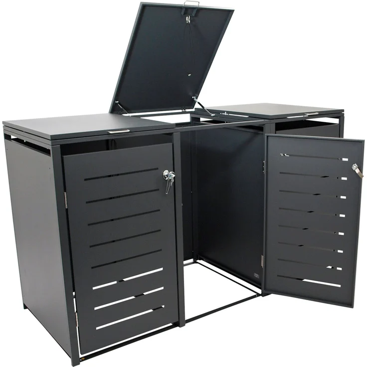 DEGAMO KÖLN Mülltonnenbox 3-er, Stahl verzinkt, anthrazit, 200x80x116cm für 3x Tonnen bis 240 Liter – Bild 3