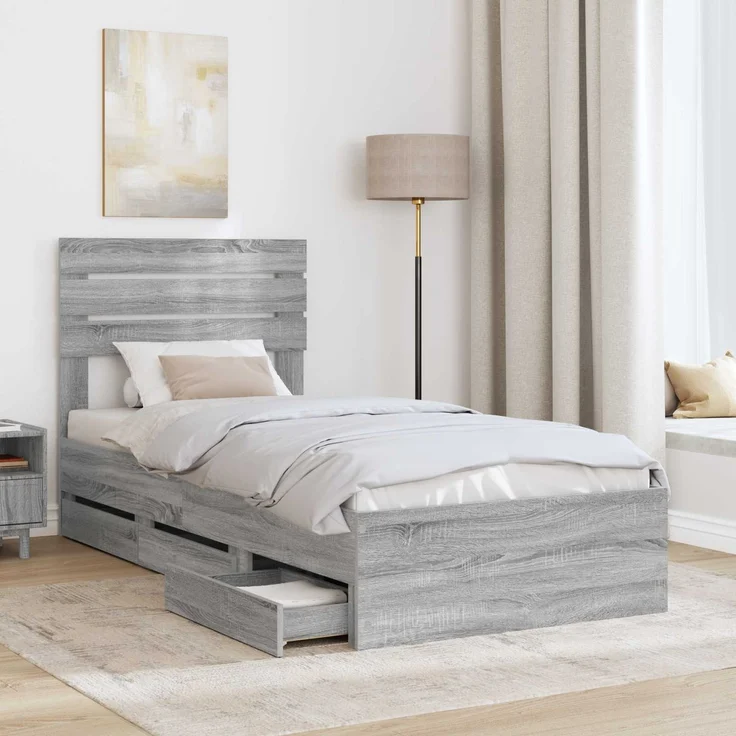 vidaXL Bettrahmen Graues Sonoma 90x190 cm Ingenieurs Holz 3411533 – Bild 2