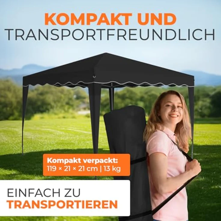 Faltpavillon 3x3 m - wasserdicht - ohne Seitenteile, schwarz – Bild 7