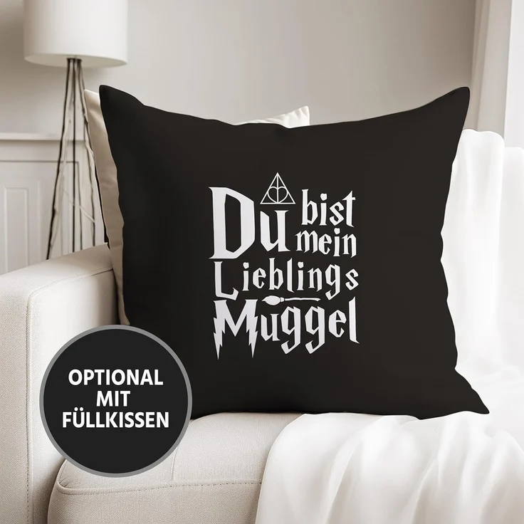 MoonWorks Dekokissen Kissen-Bezug Du bist mein Lieblings-Muggel Valentinstag Geschenk Liebe Spruch Kissen-Hülle Deko-Kissen Baumwolle MoonWorks® – Bild 3