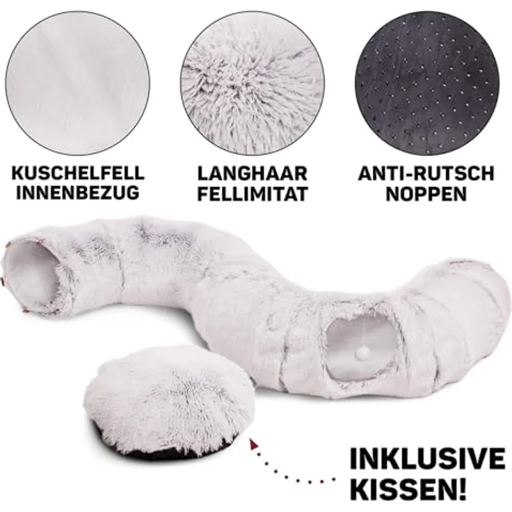 Canadian Cat Company Tiertunnel Katzentunnel Otis - versch. Farben, Donut - Tunnel und Tierbett, Plüschfell imitat, viele Funktionen, zwei faltbare Katzentunnel, Plüschbett in der Mitte – Bild 4