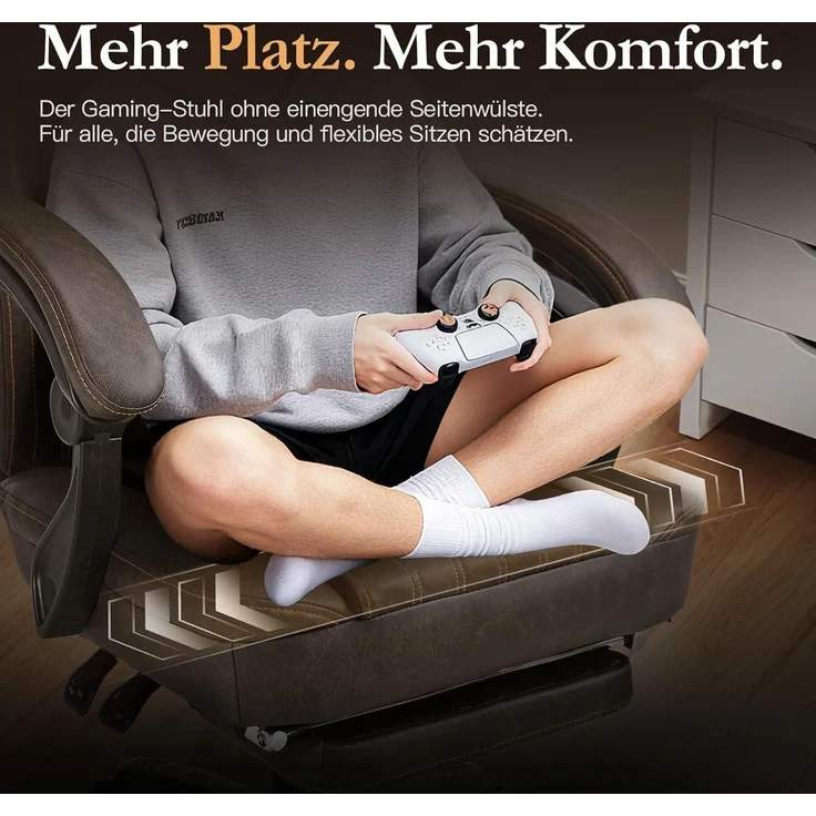 Gaming Stuhl mit Massage Lendenwirbelstütze, Fußstütze Braun PU Leder – Bild 4
