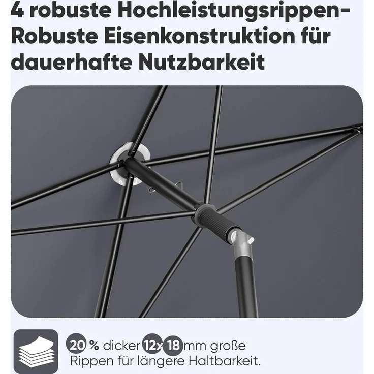 Sekey Rechteckschirm, neigbar, UV50+ Sonnenschutz, Polyester grau, 200 x 125 cm – Bild 4