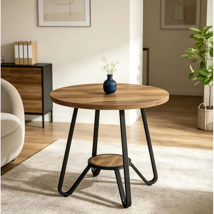 Besprechungstisch mit Ablage, Ø 80x75 cm, Schwarz/Braun – Bild 1