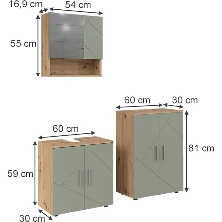 Badmöbel-Set Irma Salbeigrün 3-teilig Vicco – Bild 2