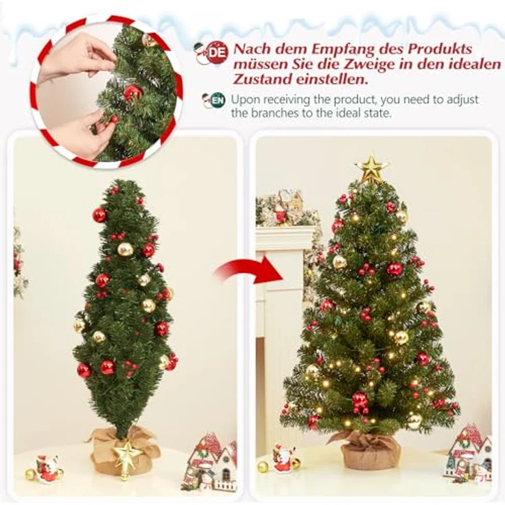 Yorbay Künstlicher Weihnachtsbaum Mini Weihnachtsbaum mit warmweiß LEDs, 8 Licht Modi, Batterie betrieben, für Weihnachten, Advent, künstlich, Geschmückt – Bild 7