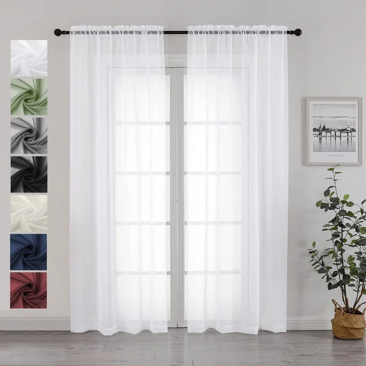 Chyhomenyc Weiße durchsichtige Vorhänge, 213 cm Länge, 2 Paneele, halbtransparente Voile-Stangentasche, durchsichtige Fenstervorhänge für Schlafzimmer, Bett, Baldachin, Wohnzimmer, Esszimmer,