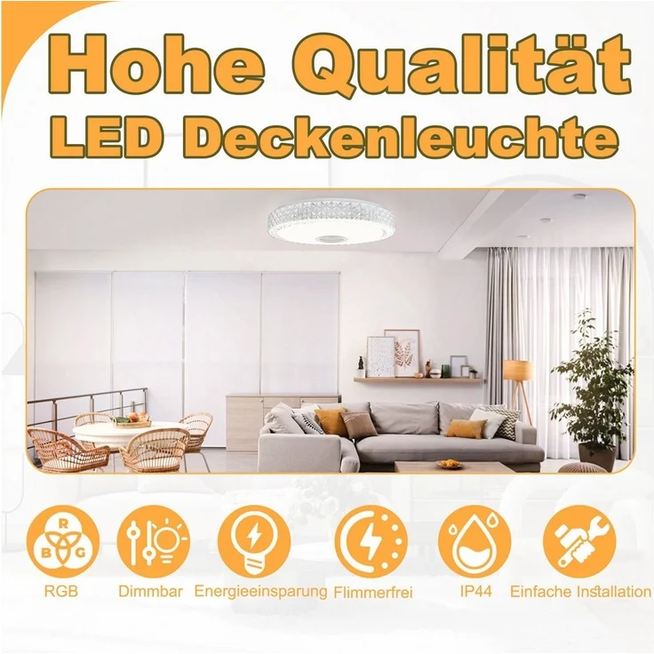 FIVMEN LED Deckenleuchte LED Deckenleuchte Dimmbar Farbwechsel mit Fernbedienung, Deckenlampe Sternenhimmel mit Bluetooth Lautsprecher & APP-Steuerung – Bild 2