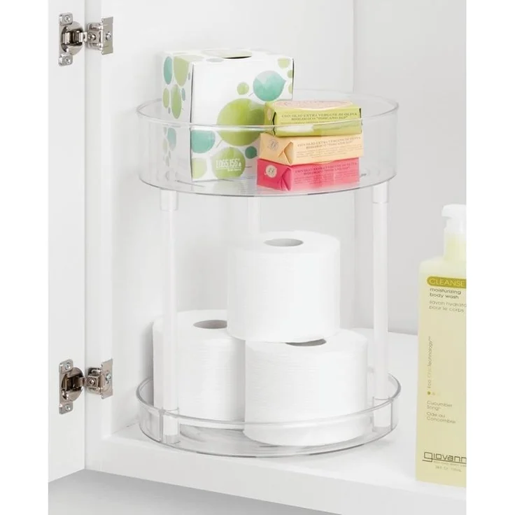 mDesign Regal Organizer Ablage Aufbewahrung drehbar 2 Etagen transparent / weiß – Bild 3
