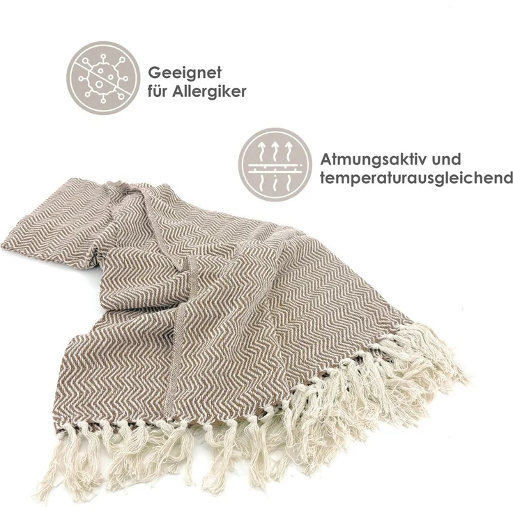 Wohndecke Strick Kuscheldecke Wolldecke Sofadecke 180x130 cm, heimtexland, Fransen Strickdecke Boho I 100% BW I weich, warm, natürlich – Bild 3