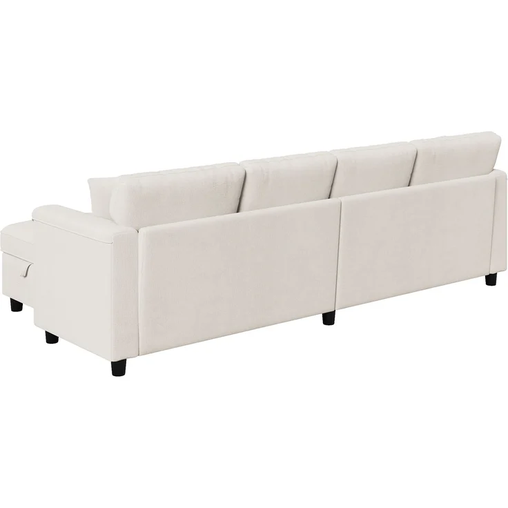 Flieks 4-Sitzer Modulsofa mit 2 Stauraumhockern, USB & USB-C, L- oder U-Form Polstersofa, 261 x 134 x 82 cm, Chenille, Beige – Bild 9