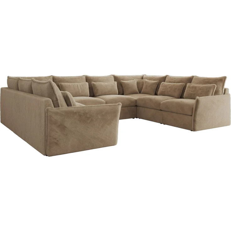 Modulares U-förmiges Wohnzimmer-Ecksofa, XXL Ecksofa mit Armlehnen, Wohnlandschaft, Universal-Ecksofa mit lockeren Kissen - VERSO U 8M - Beige Plüschstoff – Bild 6