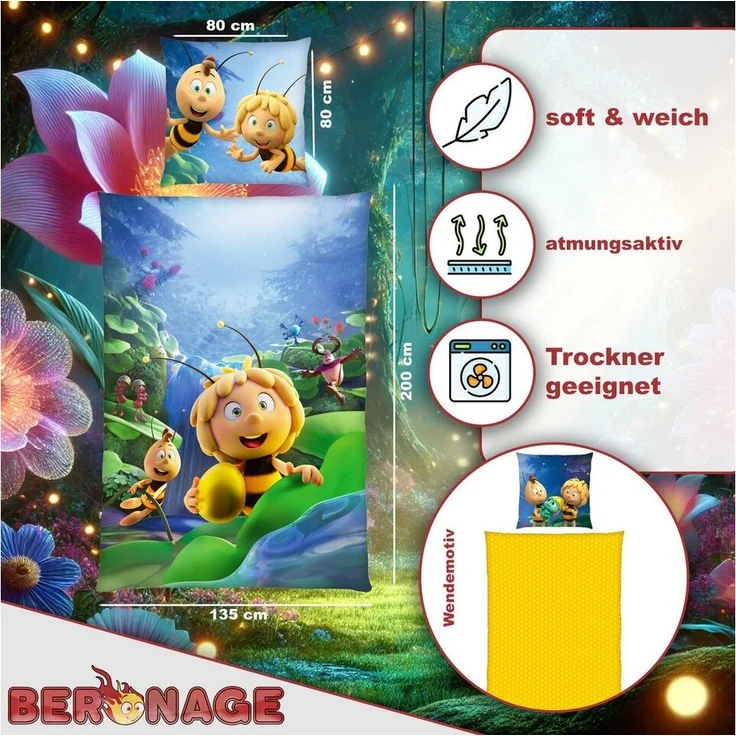 BERONAGE Kinderbettwäsche Die Biene Maja Bettwäsche Das geheime Königreich Linon / Renforcé, Baumwolle, 2 teilig – Bild 1