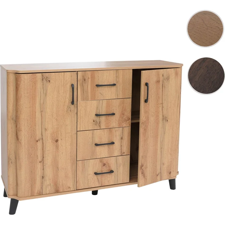 Kommode HWC-P42, Sideboard Schrank Anrichte, 4 Schubladen Staufächer 2 Türen, MDF 92 x 120 x 40 cm ~ Wotan-Eiche-Optik – Bild 10