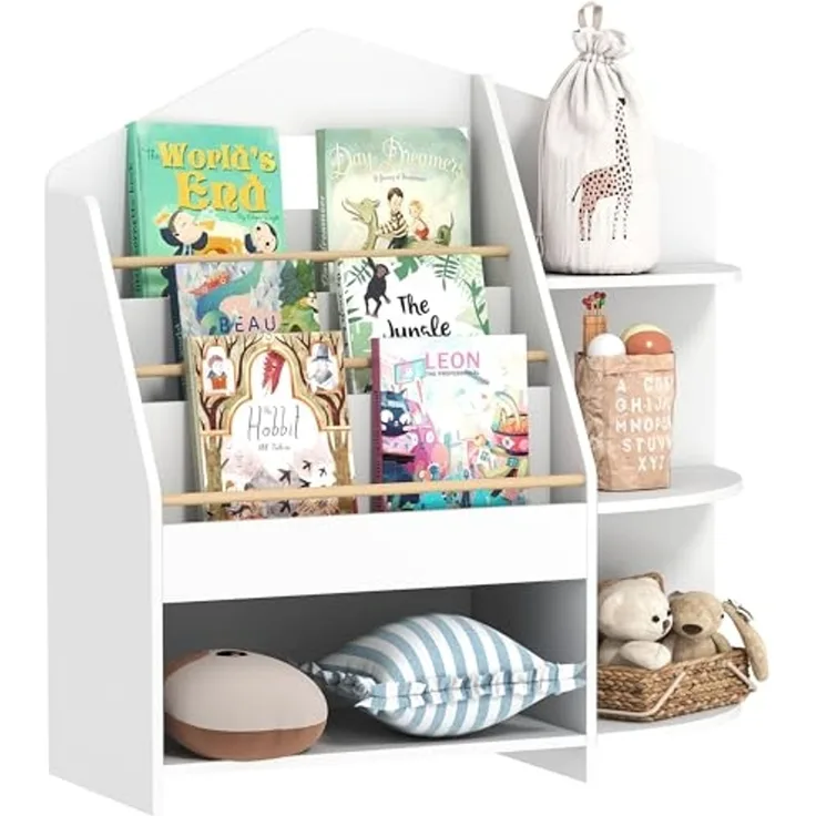 AIYAPLAY Kinderregal mit 7 Regalen, Bücherregal aus Holz 1-tlg, für Kinderzimmer, Spielzimmer, Weiß