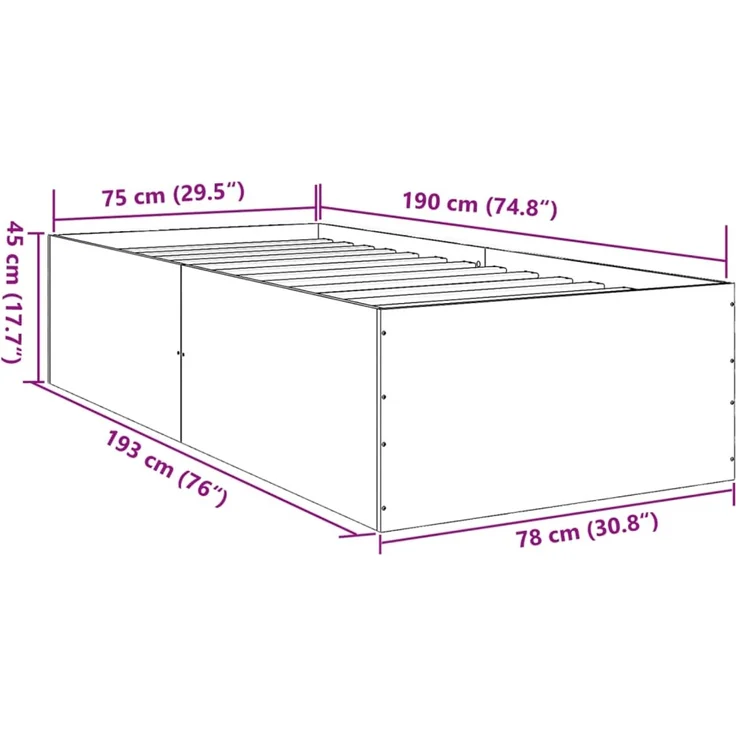 vidaXL Bettgestell Räuchereiche 75x190 cm Holzwerkstoff 3280983 – Bild 10