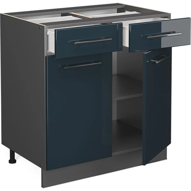 Küchenunterschrank Fame-Line Dunkelblau Hochglanz 80 cm ohne Arbeitsplatte Vicco – Bild 4