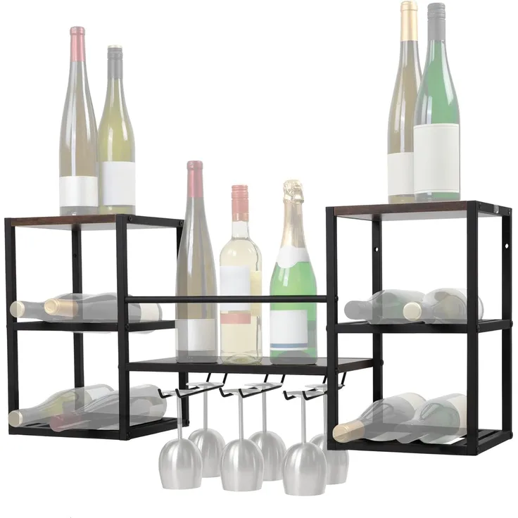 Zelsius Weinregal Weinhalter Wandmontiert, Weinglashalter, Flaschenregal, Wandbar, Hängender Glashalter für bis zu 6 Stielgläser