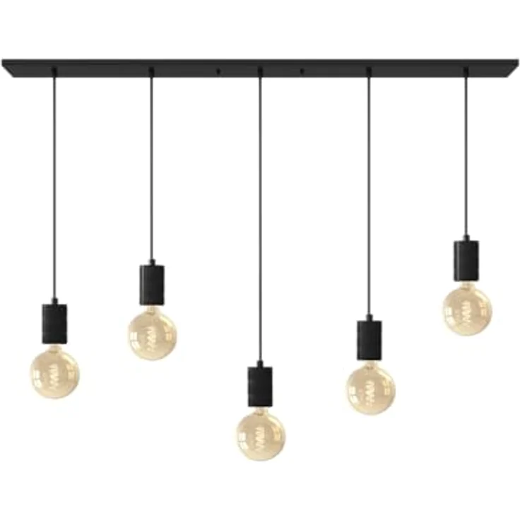 Calex Retro Pendelleuchte, eckig, 5-flg., dimmbar, schwarz – Bild 3