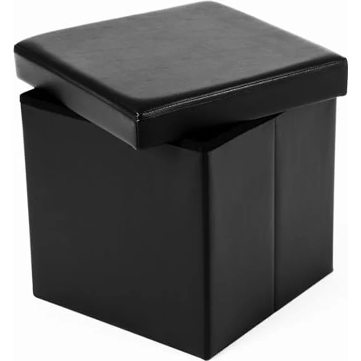 Songmics Faltbarer Sitzhocker Aufbewahrungsbox belastbar bis 300 kg, Lederimitat, schwarz, 38 x 38 x 38, LSF101 – Bild 6