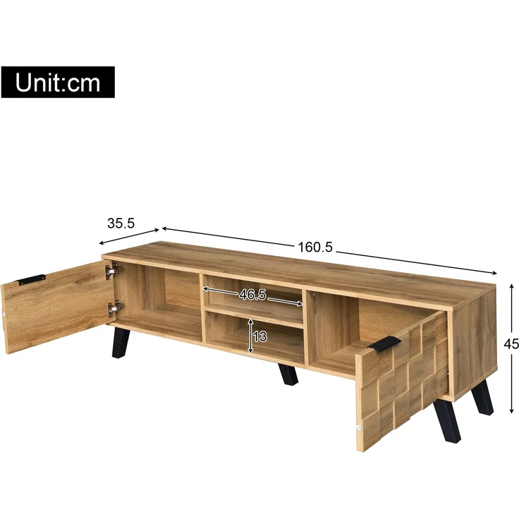 TV-Schrank Fernsehtisch Lowboard Holzoptik modern 160 cm Sideboard Medienkonsole mit Türen und offenen Fächern Wohnzimmermöbel – Bild 7