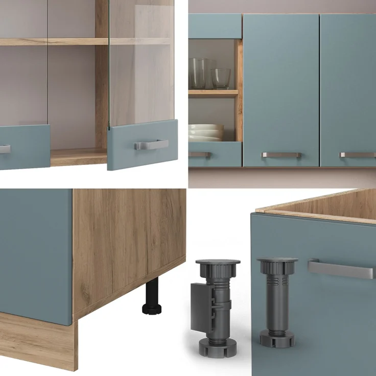 Küchenzeile R-Line Blau-Grau/Goldkraft Eiche 140 cm , AP Eiche Vicco – Bild 5