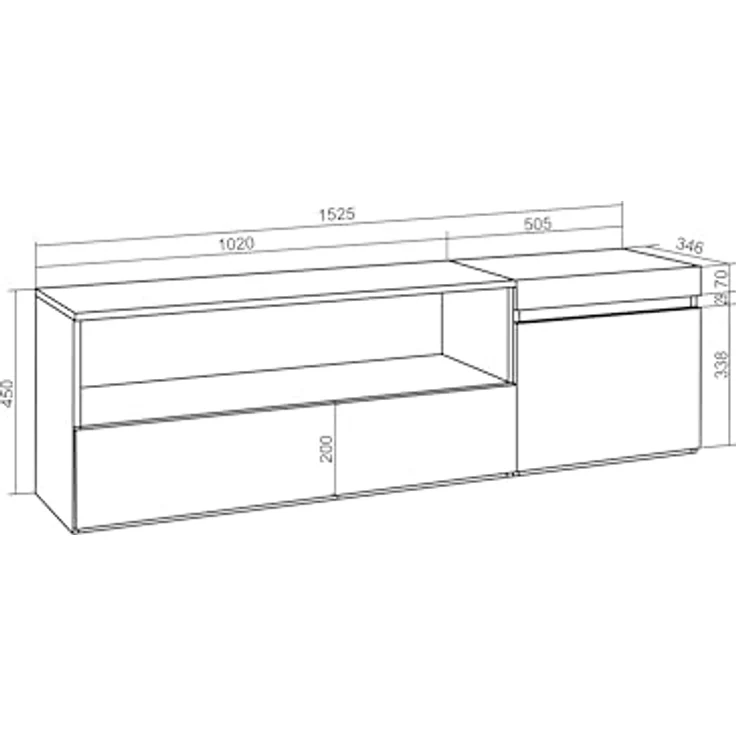 Skraut Home | TV-Schrank, Lowboard | für Wohnzimmer und Esszimmer | 150x45x35cm | Für TV-Geräte bis zu 65" | Fernsehtisch | Moderner Stil | Eiche – Bild 3