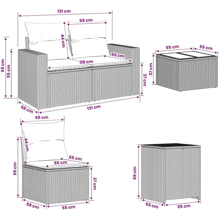 vidaXL Sofa Set 8 stk. Schwarz Polyrattan und Stahl 3448314 – Bild 12