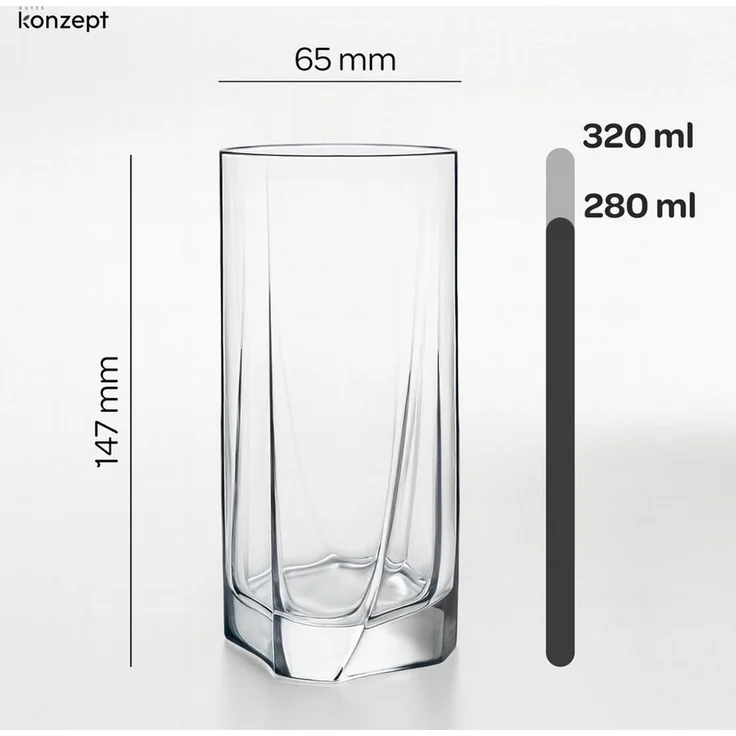 KONZEPT Gläser-Set 6 teilig/12 teilig, Longdrinkgläser, groß-280ml, 12-tlg, sicheres,Klares Glas ohne Mängel, Robust und langlebig – Bild 2